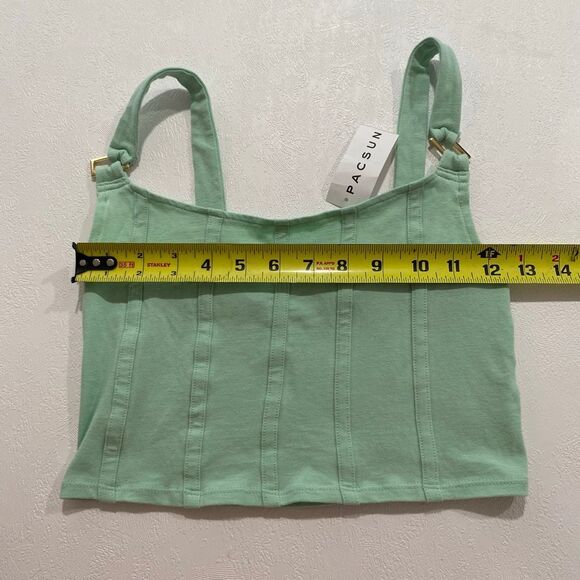 PacSun PAC Cares Green Corset Seam Tank Top Women’s Small NWT Adjustable Straps - Picture 4 of 6